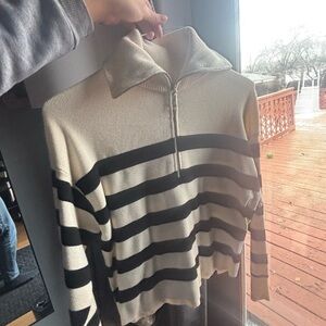 Sincerely Jules Black and Cream Striped Turtleneck Sweater